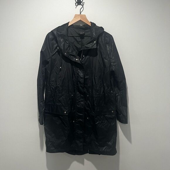 Trouvé Black Rain Hooded Trench Coat Nylon Lightweight M - Picture 1 of 6